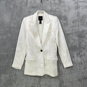 Smythe Women's Size 4 Blazer One Button Duchess Linen Blend Jacquard White